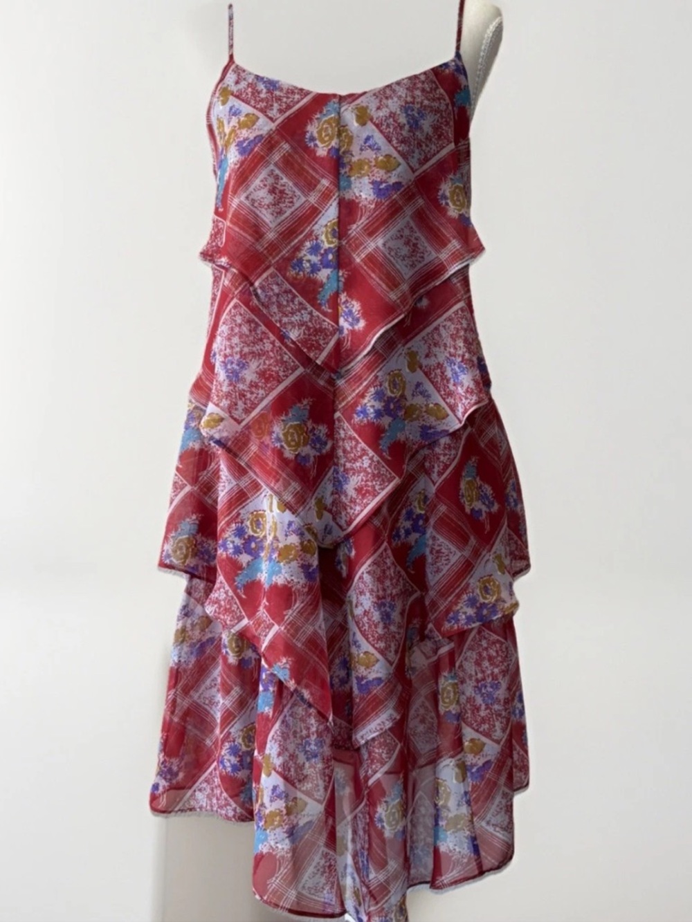 Free People Tiered Red Rose Mini Dress Size 2 Fairy Gypsy Romantic